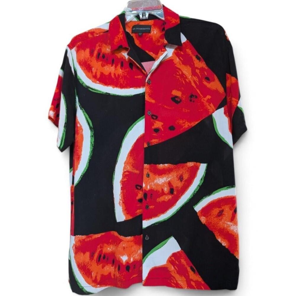 No Boundaries Shirt Mens Large Multi Watermelon Fruit Rayon Button-Up Tropical